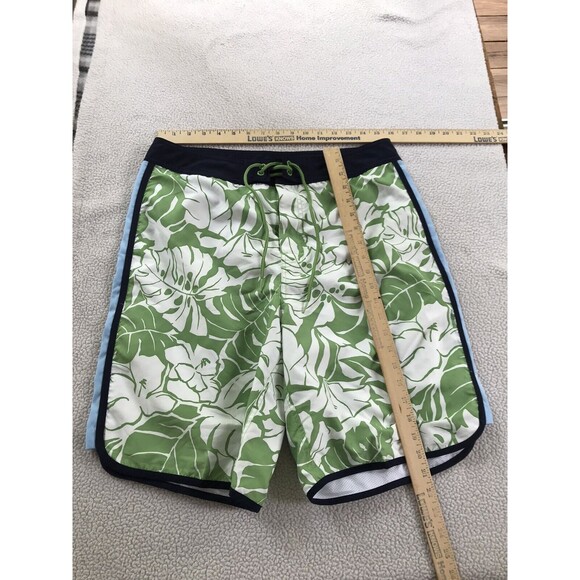 NAUTICA GREEN FLORAL BOARD SHORTS SWIM TRUNKS SZ 32 Mesh LINED Tie Waist Men’s - Picture 5 of 7